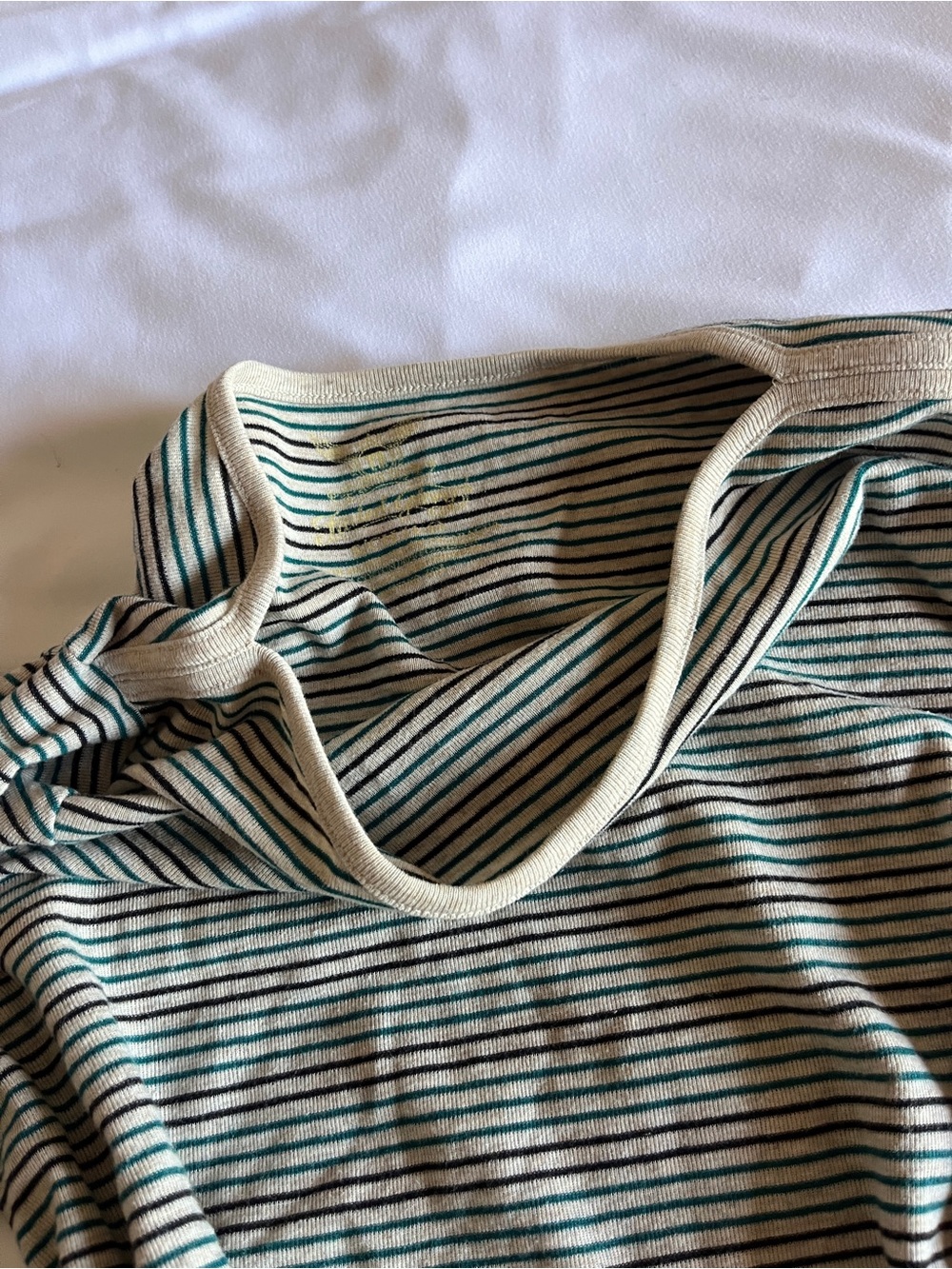 Vintage Faded Glory Size S Green & Black Striped Boatneck Long Sleeve Top - Picture 4 of 15
